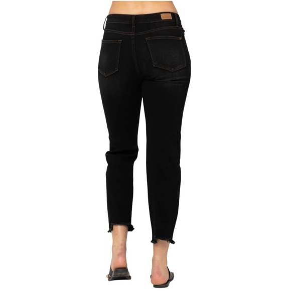 Judy Blue Black Distressed Cropped Straight Leg Stretch Denim Women’s 31 - Picture 3 of 15